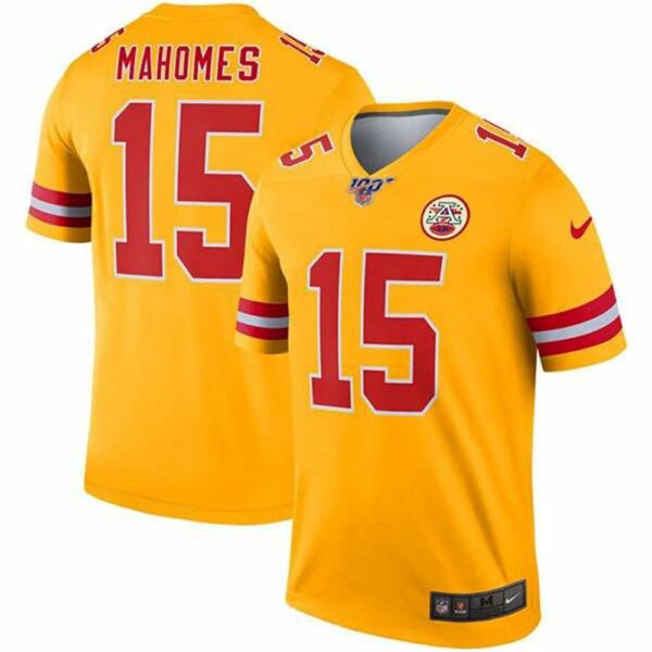 Kansas City Chiefs 15 Patrick Mahomes 2019 100th Season Gold Inverted Legend Stitched NFL Jersey