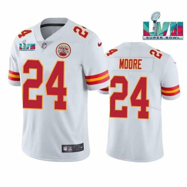 Kansas City Chiefs 24 Skyy Moore White Super Bowl LVII Patch Vapor Untouchable Limited Stitched Jersey