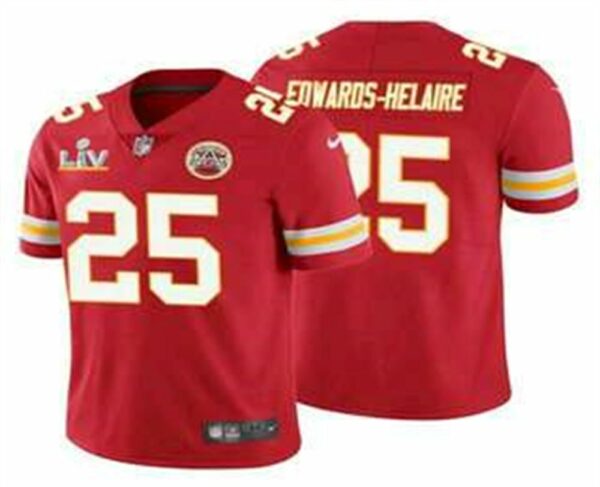 Kansas City Chiefs 25 Clyde Edwards Helaire Red 2021 Super Bowl LV Vapor Untouchable Stitched Nike Limited NFL Jersey