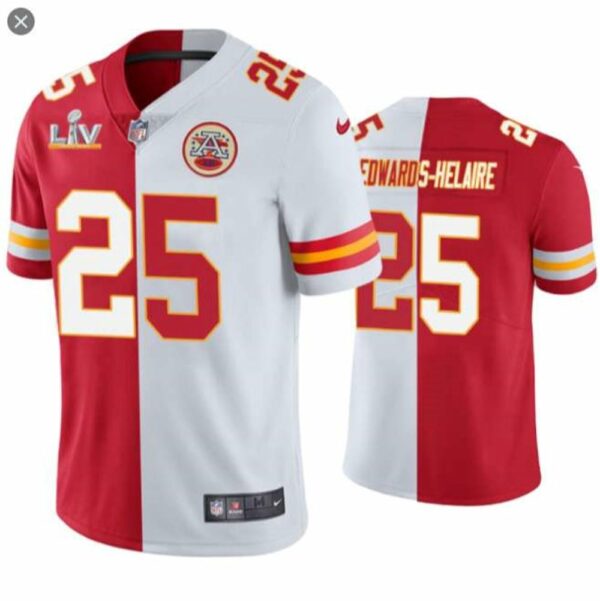 Kansas City Chiefs 25 Clyde Edwards Helaire Red White 2021 Super Bowl LV Vapor Limited Stitched NFL Jersey