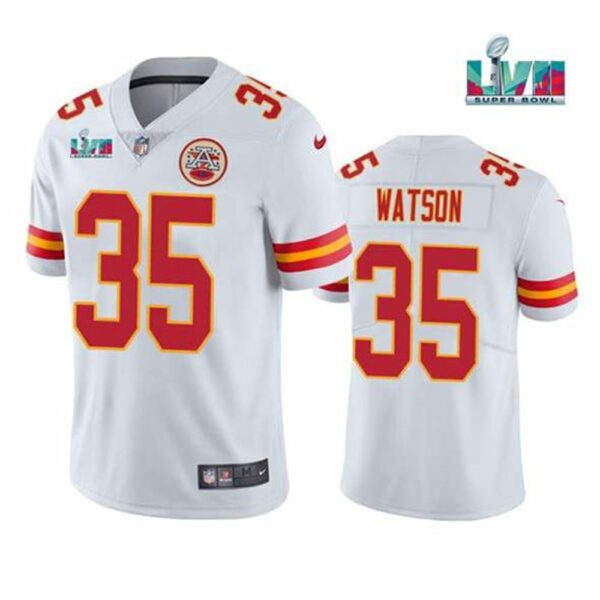 Kansas City Chiefs 35 Jaylen Watson White Super Bowl LVII Patch Vapor Untouchable Limited Stitched Jersey
