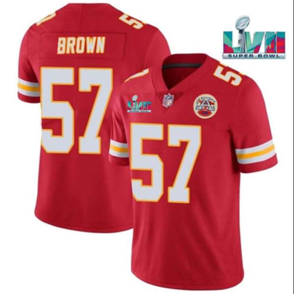 Kansas City Chiefs #57 Orlando Brown Red Super Bowl LVII Patch Vapor Untouchable Limited Stitched Jersey