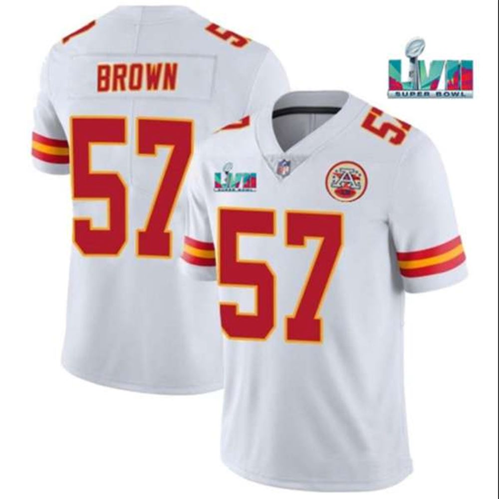Kansas City Chiefs #57 Orlando Brown White Super Bowl LVII Patch Vapor Untouchable Limited Stitched Jersey