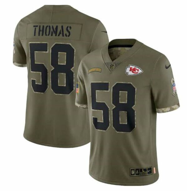 Kansas City Chiefs 58 Derrick Thomas 2022 Olive Salute To Service Limited Stitched Jersey 1