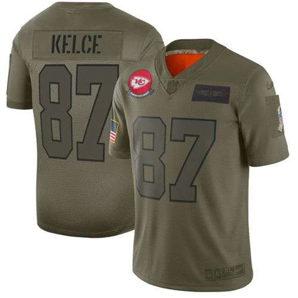 Kansas City Chiefs 87 Kelce Green Olive Salute To Service Limited NFL Jerseys