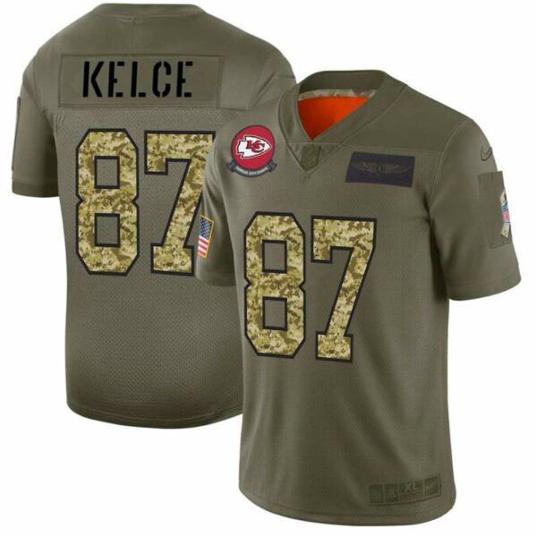 Kansas City Chiefs 87 Travis Kelce 2019 Olive Camo Salute To Service Limited Stitched NFL Jersey