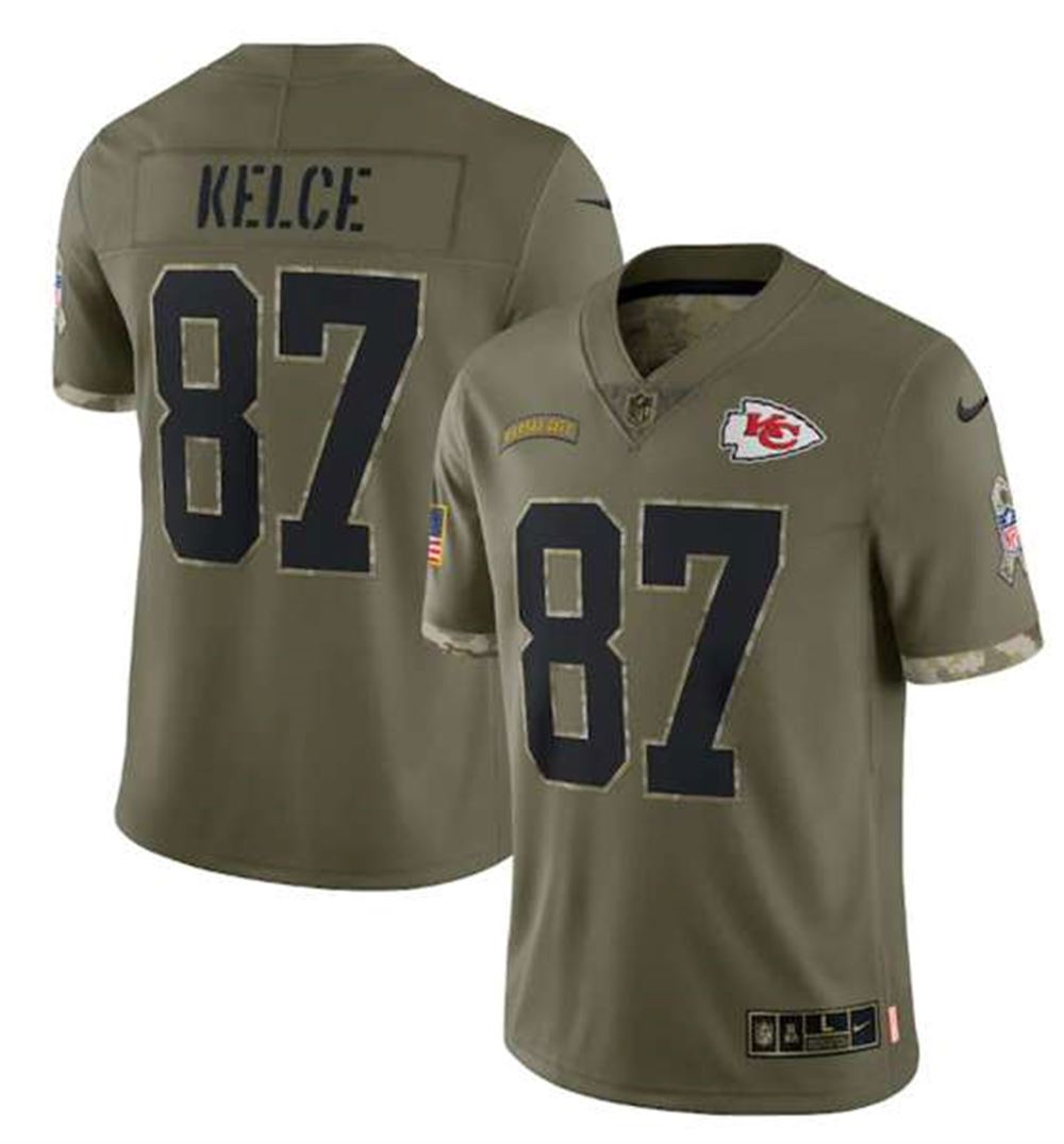 Travis Kelce 2022 Olive Salute To Service Limited Stitched Jersey