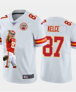 Kansas City Chiefs 87 Travis Kelce White 100th Season Portrait Edition NFL Jersey