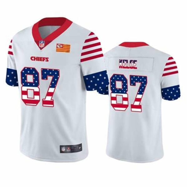 Kansas City Chiefs 87 Travis Kelce White 2019 USA Flag Fashion Limited Stitched NFL Jersey