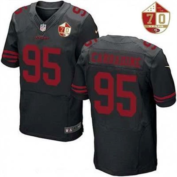 San Francisco 49ers 95 Tank Carradine Black Color Rush 70th Anniversary Patch Stitched NFL Nike Elite Jersey 1
