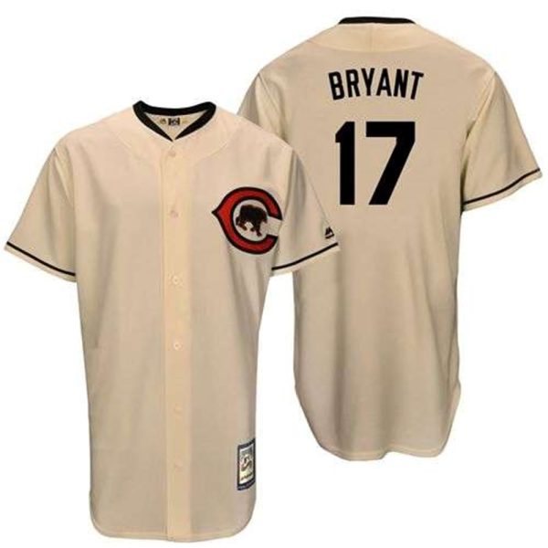 Mitchell And Ness Cubs 17 Kris Bryant Cream Throwback Stitched MLB Jersey