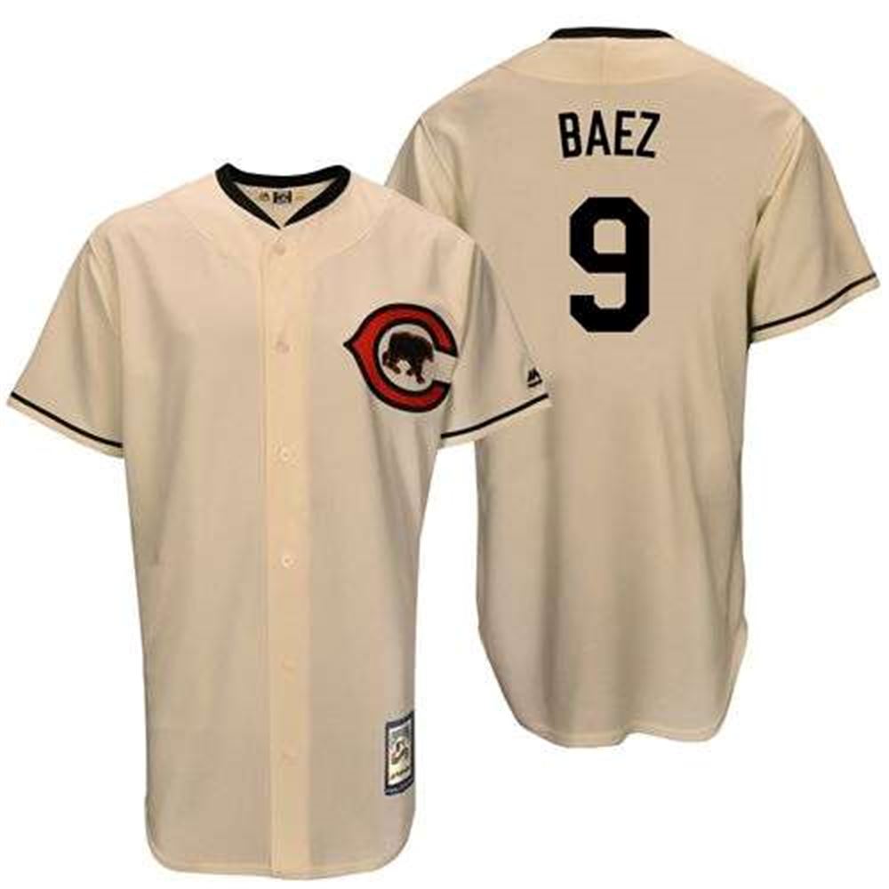 Mitchell And Ness Cubs #9 Javier Baez Cream Throwback Stitched MLB Jersey