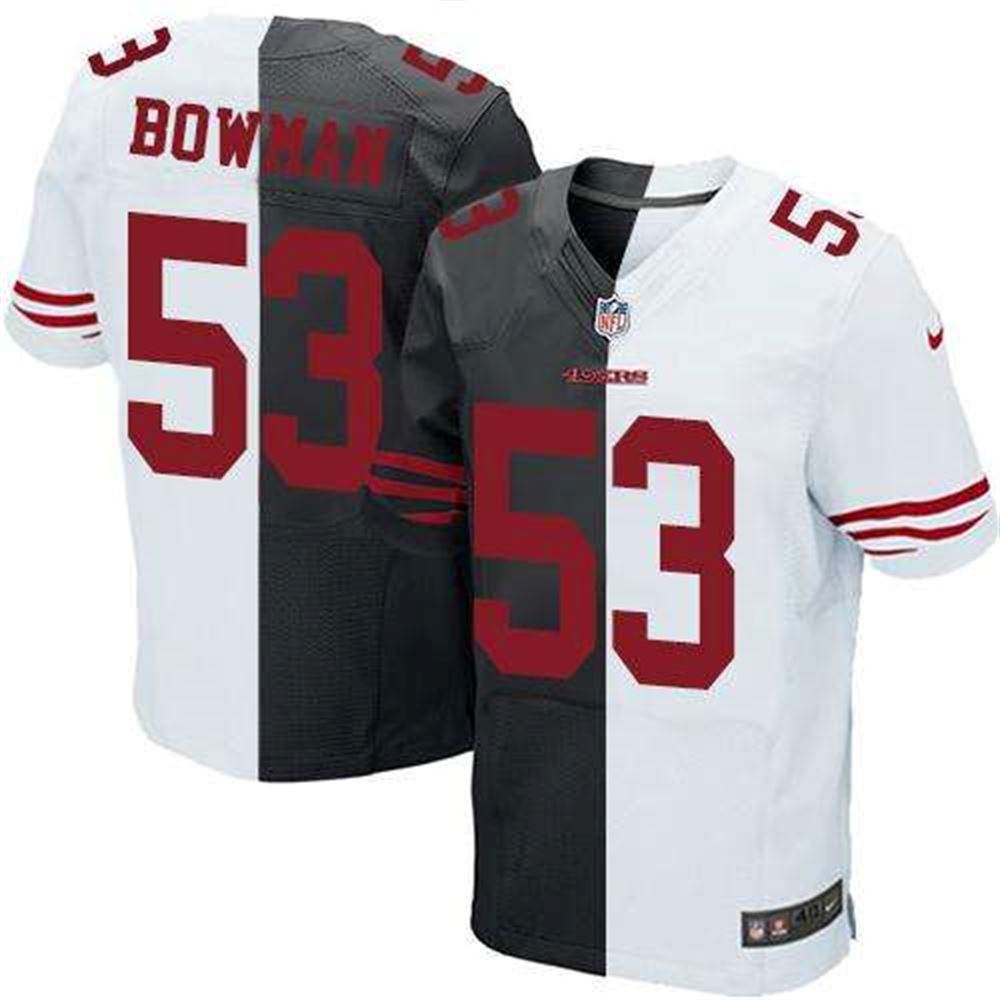 49ers #53 NaVorro Bowman Black White Stitched NFL Elite Split Jersey