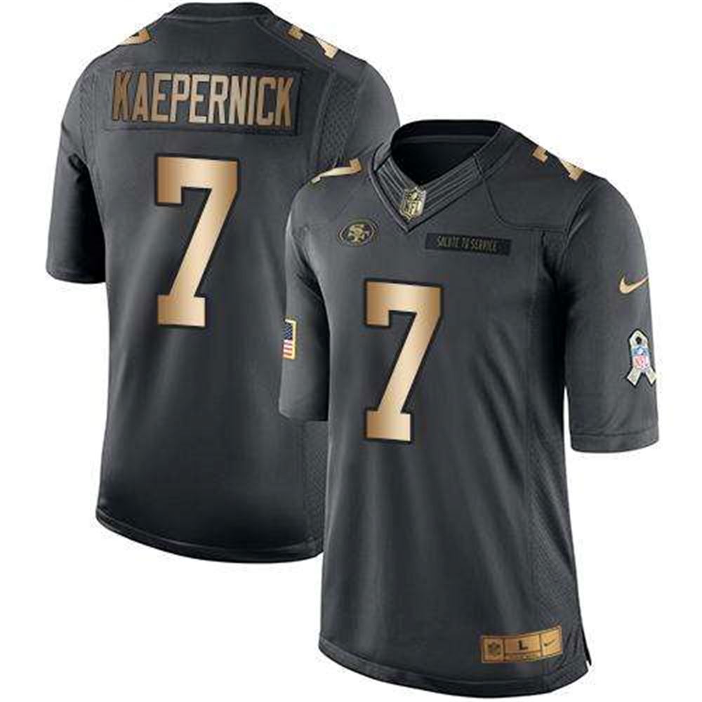49ers #7 Colin Kaepernick Black Stitched NFL Limited Gold Salute To Service Jersey