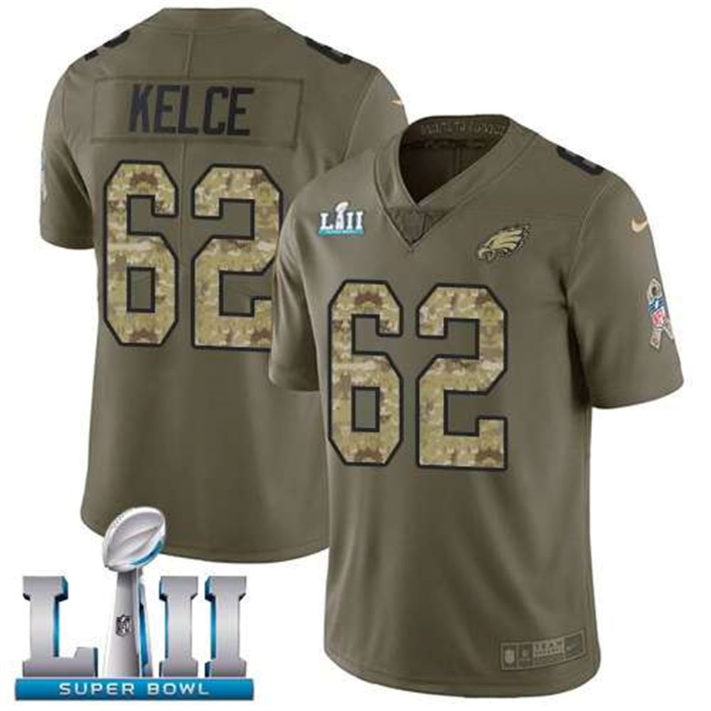 Eagles 62 Jason Kelce Olive Camo 2018 Super Bowl LII Salute To Service Limited Jersey