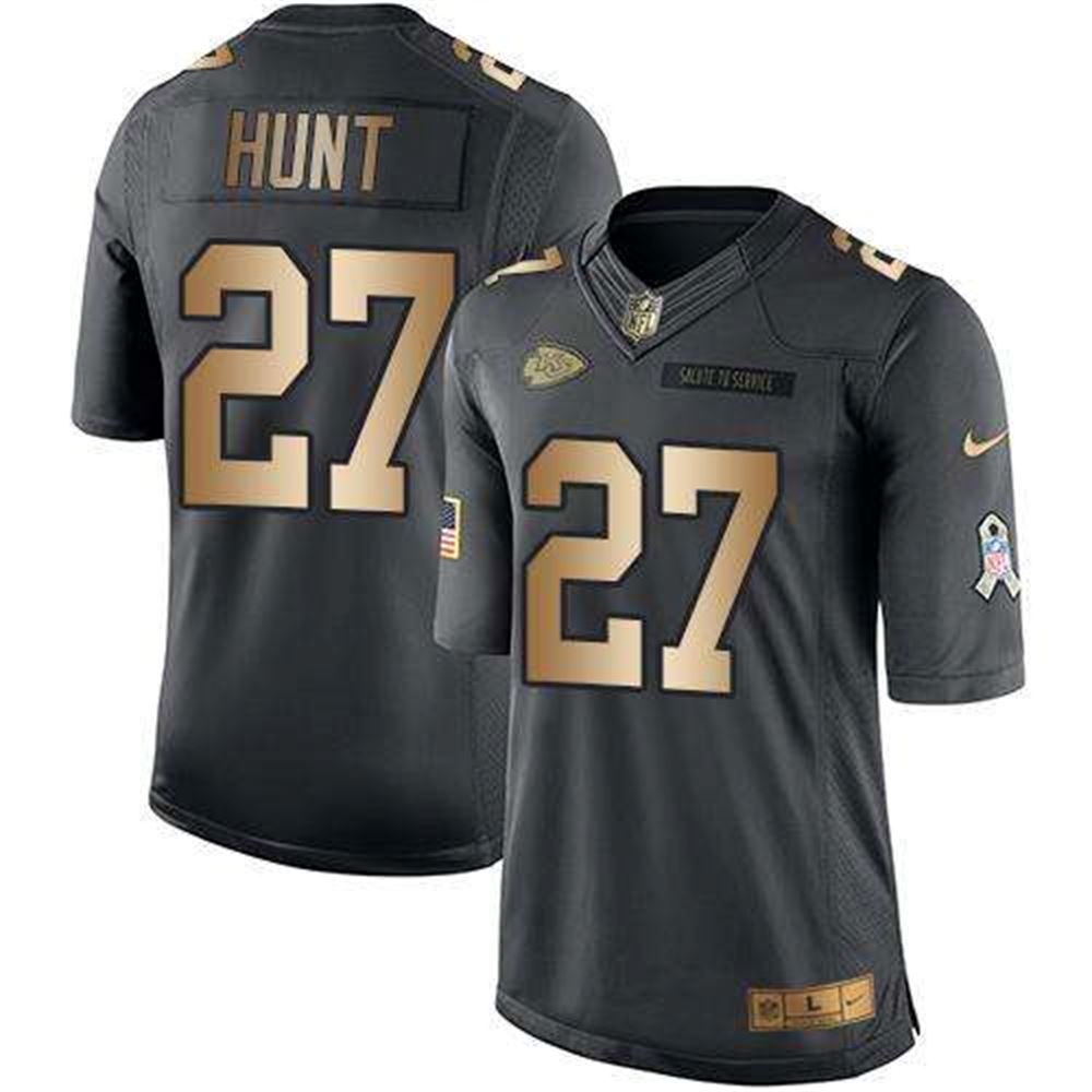 Kansas City Chiefs #27 Kareem Hunt Black Stitched NFL Limited Gold Salute To Service Jersey