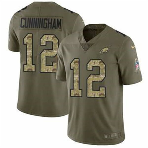Nike Philadelphia Eagles 12 Randall Cunningham Olive Camo Stitched NFL Limited 2017 Salute to Service Jersey