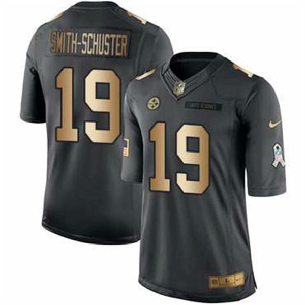Nike Pittsburgh Steelers 19 JuJu Smith Schuster Black Mens Stitched NFL Limited Gold Salute To Service Jersey 1