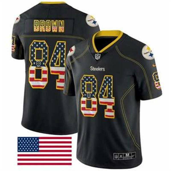Nike Pittsburgh Steelers 84 Antonio Brown Black Mens Stitched NFL Limited Rush USA Flag Jersey
