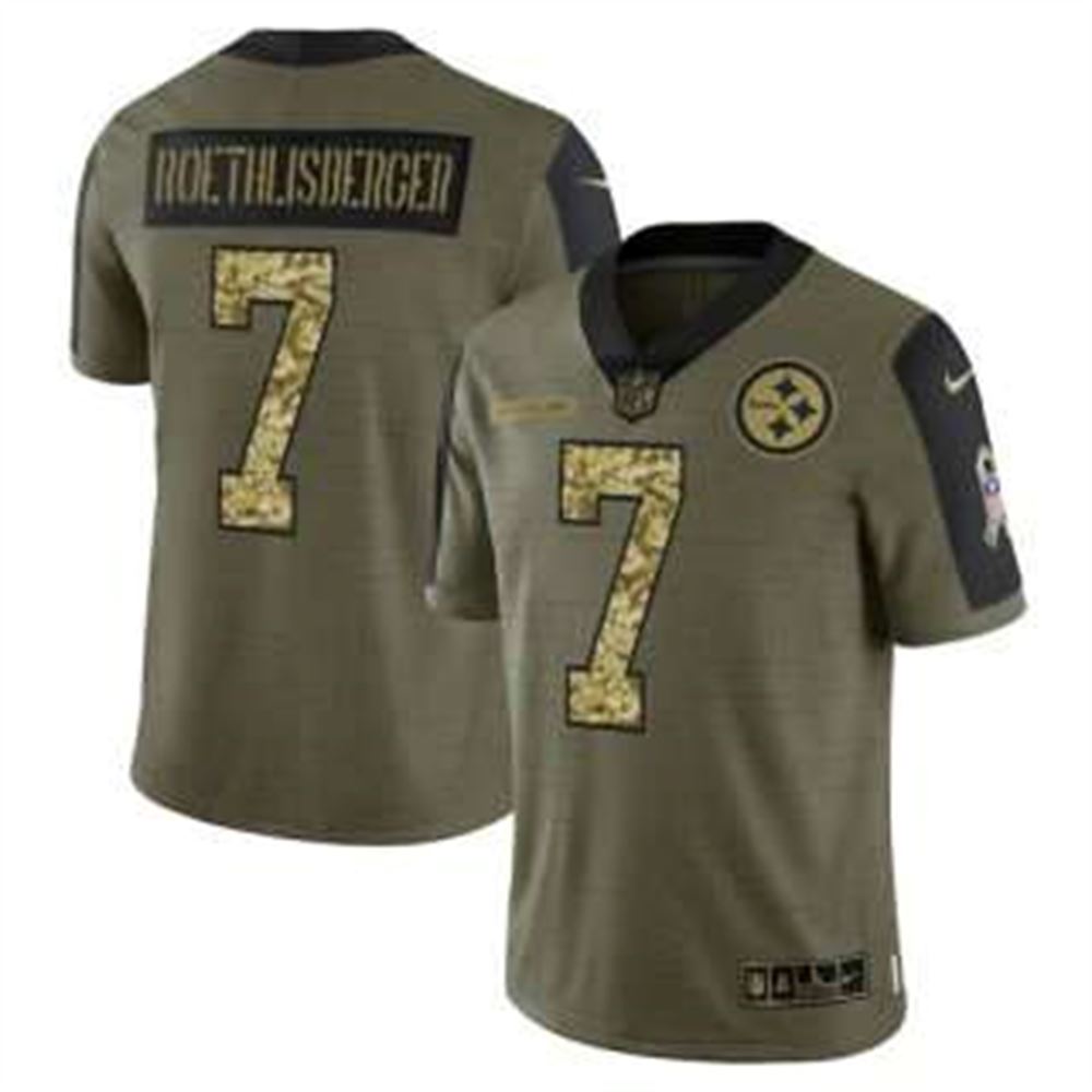 Olive Pittsburgh Steelers #7 Ben Roethlisberger 2021 Camo Salute To Service Limited Stitched Jersey