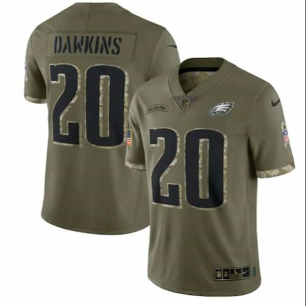 Philadelphia Eagles 20 Brian Dawkins 2022 Olive Salute To Service Limited Stitched Jersey