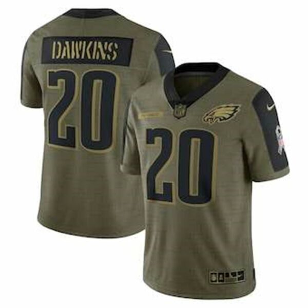 Philadelphia Eagles 20 Brian Dawkins Nike Olive 2021 Salute To Service Retired Player Limited Jersey