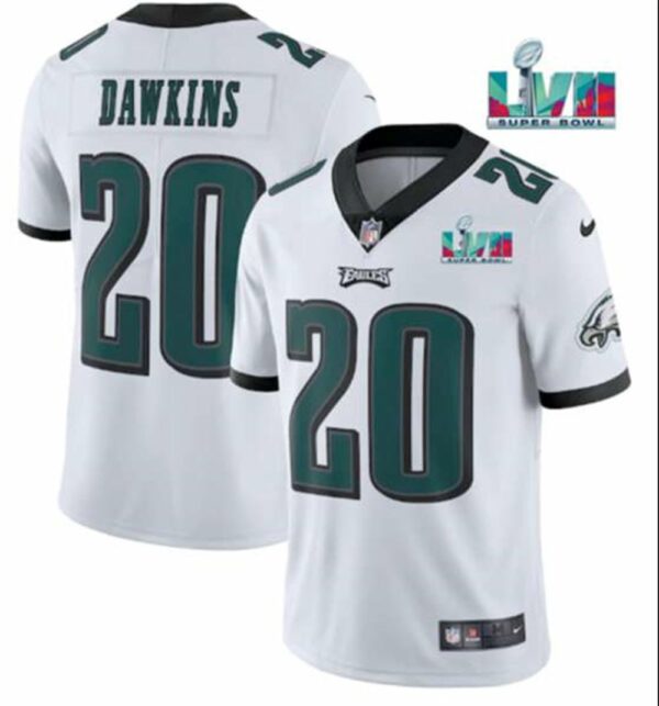Philadelphia Eagles 20 Brian Dawkins White Super Bowl LVII Patch Vapor Untouchable Limited Stitched Jersey