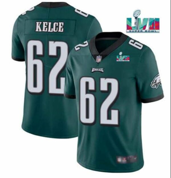 Philadelphia Eagles 62 Jason Kelce Green Super Bowl LVII Patch Vapor Untouchable Limited Stitched Jersey