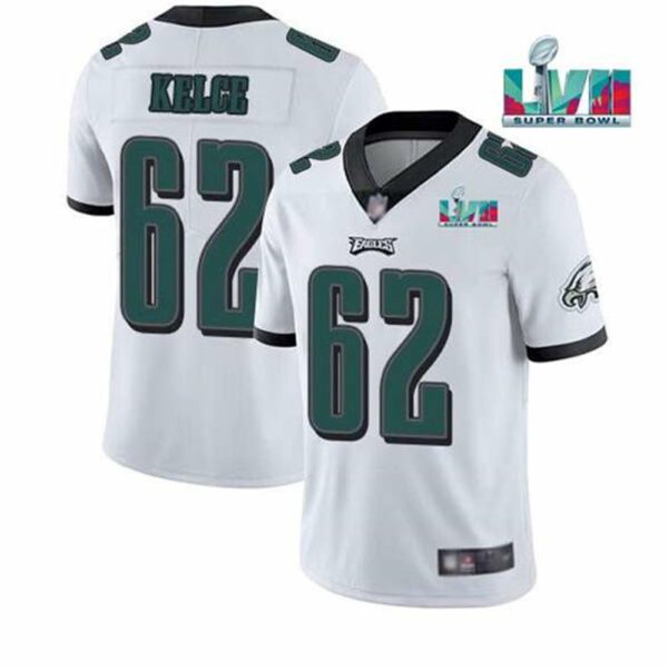Philadelphia Eagles 62 Jason Kelce White Super Bowl LVII Patch Vapor Untouchable Limited Stitched Jersey