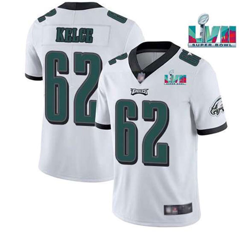 Philadelphia Eagles #62 Jason Kelce White Super Bowl LVII Patch Vapor Untouchable Limited Stitched Jersey