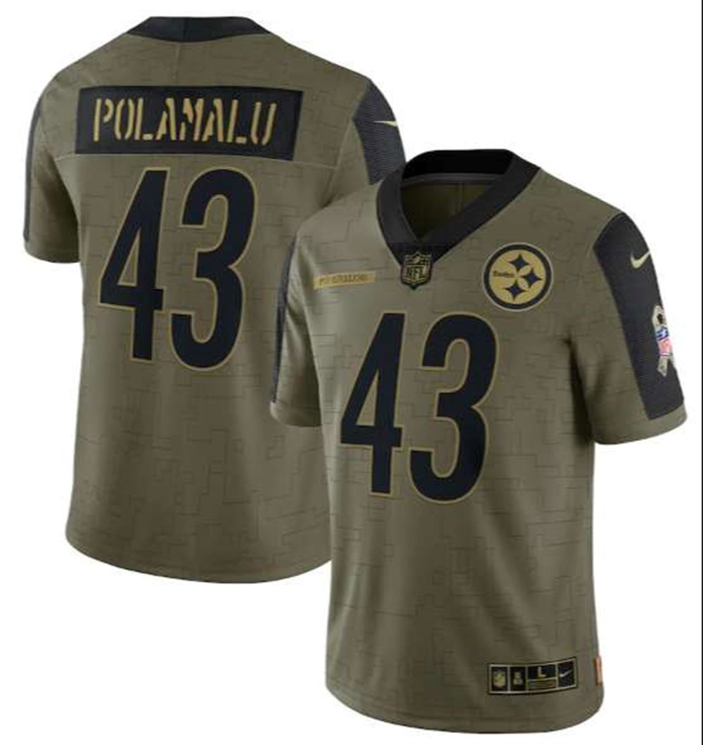 Pittsburgh Steelers #43 Troy Polamalu 2021 Olive Salute To Service Limited Stitched Jersey