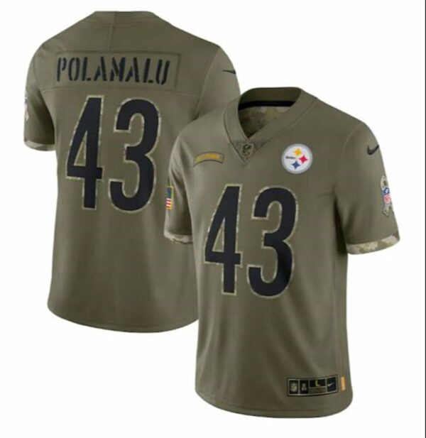 Pittsburgh Steelers 43 Troy Polamalu 2022 Olive Salute To Service Limited Stitched Jersey
