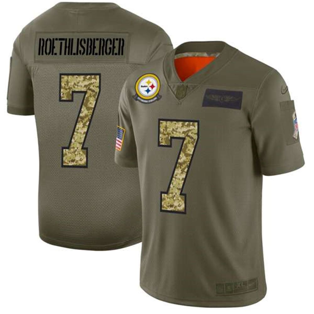 Pittsburgh Steelers #7 Ben Roethlisberger 2019 Olive Camo Salute To Service Limited Stitched NFL Jersey