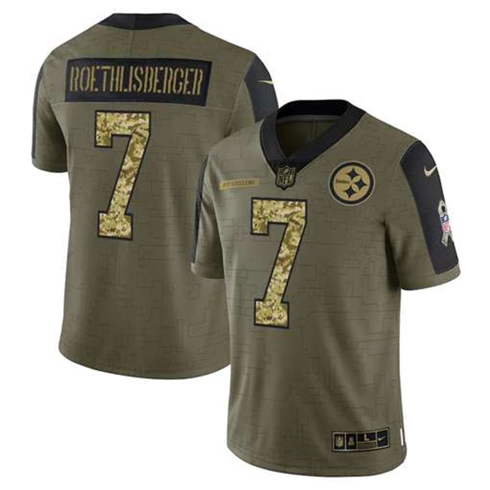 Pittsburgh Steelers #7 Ben Roethlisberger 2021 Olive Camo Salute To Service Limited Stitched Jersey