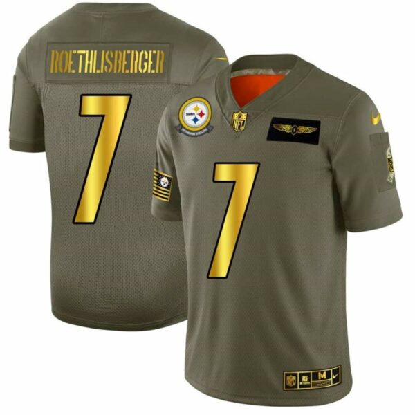 Pittsburgh Steelers 7 Ben Roethlisberger Olive Gold 2019 Salute To Service Limited Stitched NFL Jersey