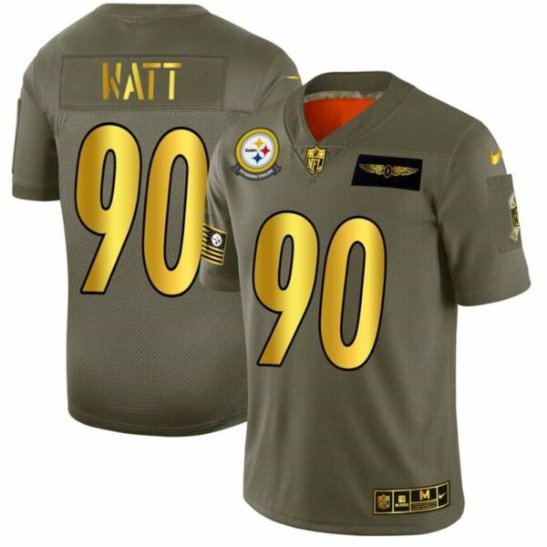 Pittsburgh Steelers 90 T J Watt Olive Gold 2019 Salute To Service Limited Stitched NFL Jersey