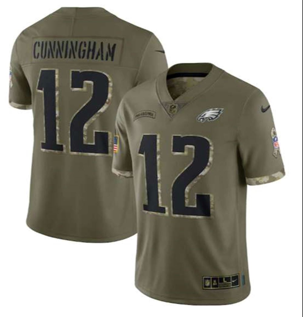 Philadelphia Eagles #12 Randall Cunningham 2022 Olive Salute To Service Limited Stitched Jersey
