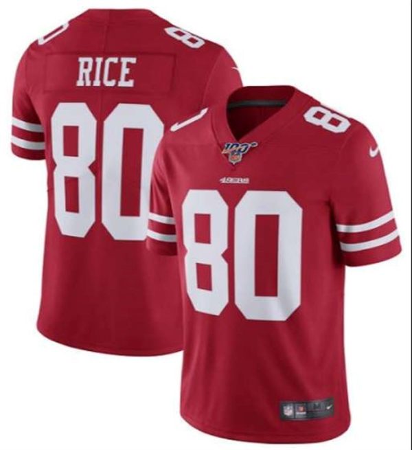 San Francisco 49ers 100th 80 Jerry Rice Red Vapor Untouchable Limited Stitched NFL Jersey 1