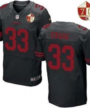 San Francisco 49ers 33 Roger Craig Black Color Rush 70th Anniversary Patch Stitched NFL Nike Elite Jersey 1