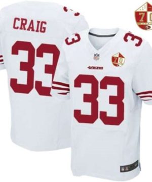 San Francisco 49ers 33 Roger Craig White 70th Anniversary Patch Stitched NFL Nike Elite Jersey 1