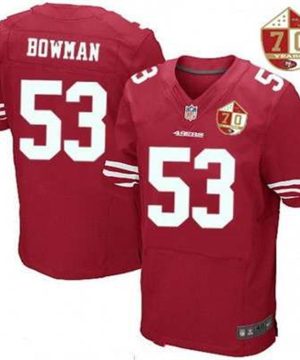 San Francisco 49ers 53 NaVorro Bowman Scarlet Red 70th Anniversary Patch Stitched NFL Nike Elite Jersey