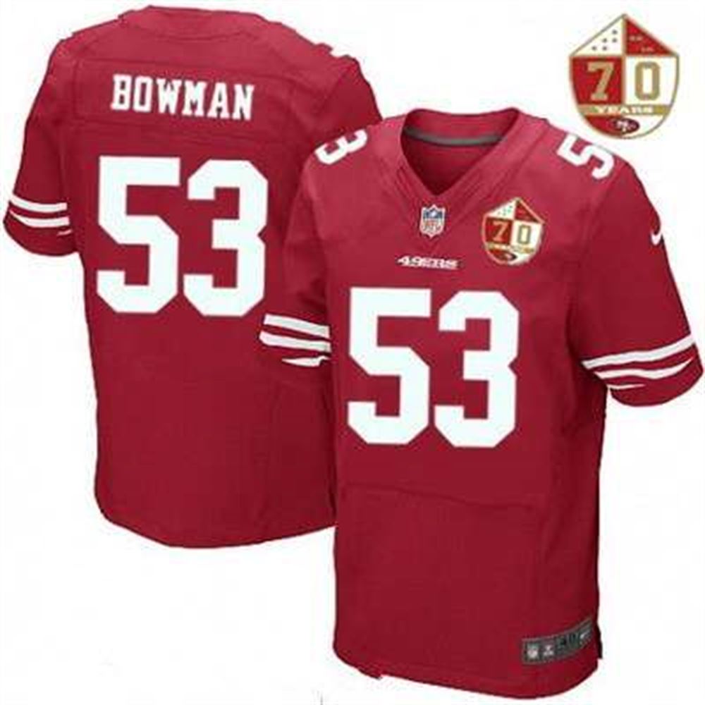 San Francisco 49ers #53 NaVorro Bowman Scarlet Red 70th Anniversary Patch Stitched NFL Elite Jersey