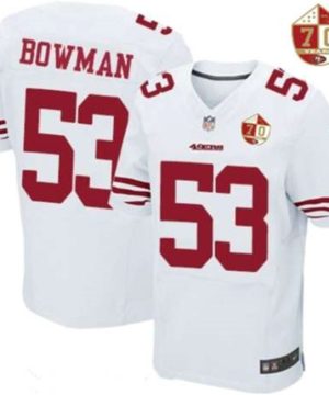 San Francisco 49ers 53 NaVorro Bowman White 70th Anniversary Patch Stitched NFL Nike Elite Jersey