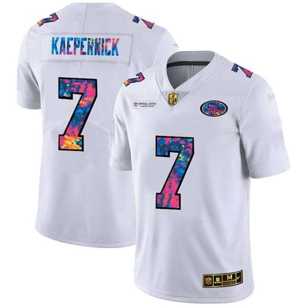 San Francisco 49ers #7 Colin Kaepernick 2020 White Crucial Catch Limited Stitched NFL Jersey