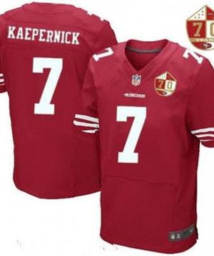 San Francisco 49ers 7 Colin Kaepernick Scarlet Red 70th Anniversary Patch Stitched NFL Nike Elite Jersey