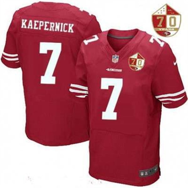 San Francisco 49ers 7 Colin Kaepernick Scarlet Red 70th Anniversary Patch Stitched NFL Nike Elite Jersey