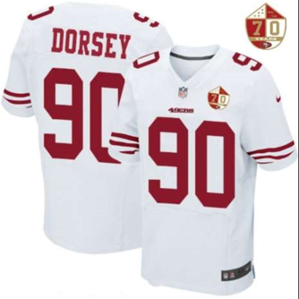 San Francisco 49ers #90 Glenn Dorsey White 70th Anniversary Patch Stitched NFL Elite Jersey