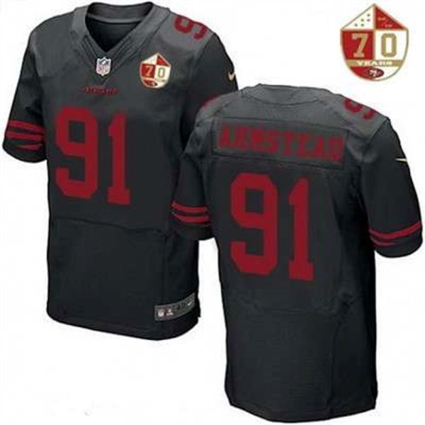 San Francisco 49ers 91 Arik Armstead Black Color Rush 70th Anniversary Patch Stitched NFL Nike Elite Jersey 1