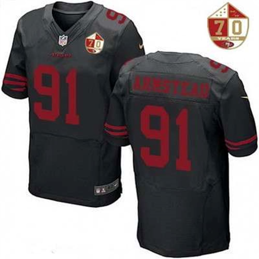 San Francisco 49ers #91 Arik Armstead Black Color Rush 70th Anniversary Patch Stitched NFL Elite Jersey
