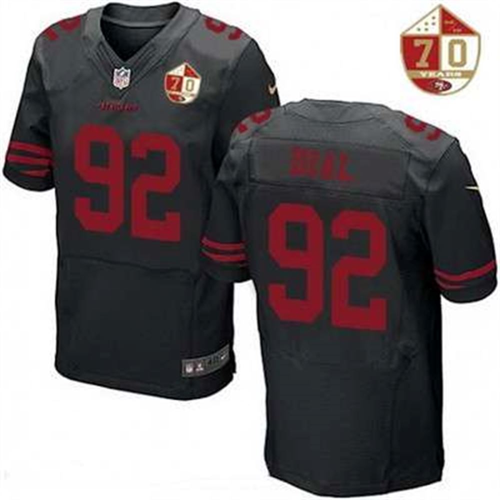 San Francisco 49ers #92 Quinton Dial Black Color Rush 70th Anniversary Patch Stitched NFL Elite Jersey